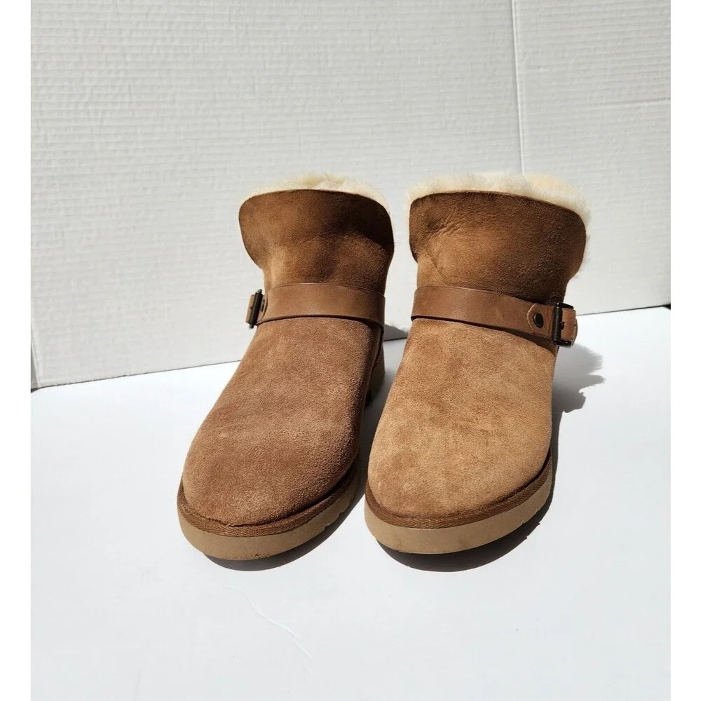 Ugg Romely Short Buckle Ankle Boots Womens Size 9 Chestnut Brown Suede Fashion